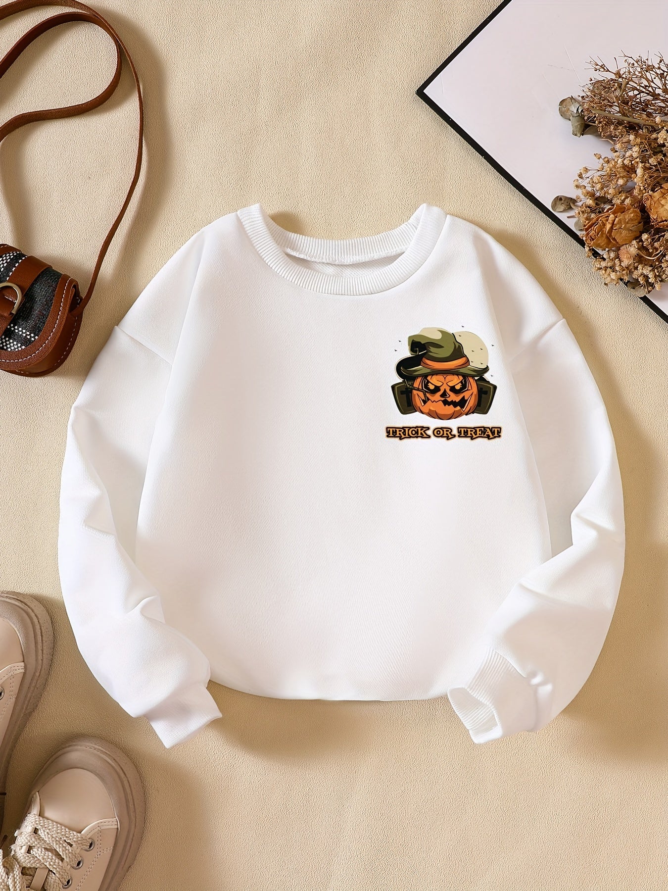 Boys Sweatshirt TRICK OR TREAT Pumpkin Print Halloween Style