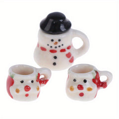 1:12 Scale Ceramics Cups & Pot Set - Red Ceramic Coffee & Tea Cups with Lids