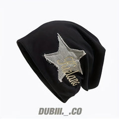 Vintage Star Patch Y2K Beanie Letter Embroidery Solid Skull Cap