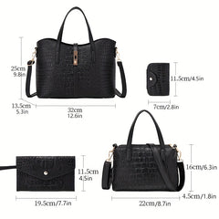 Crocodile Pattern Handbag Set Tote Bag Crossbody Satchel Purse Wristlet Clutch