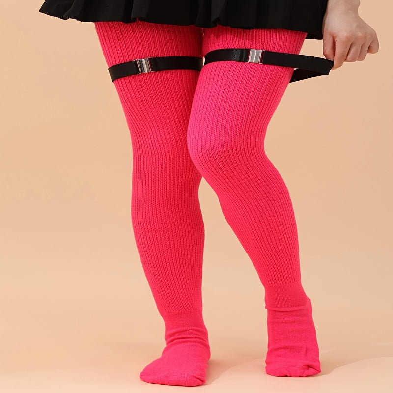  Casual Thigh High Socks Women's Plus Solid Buckle Detail