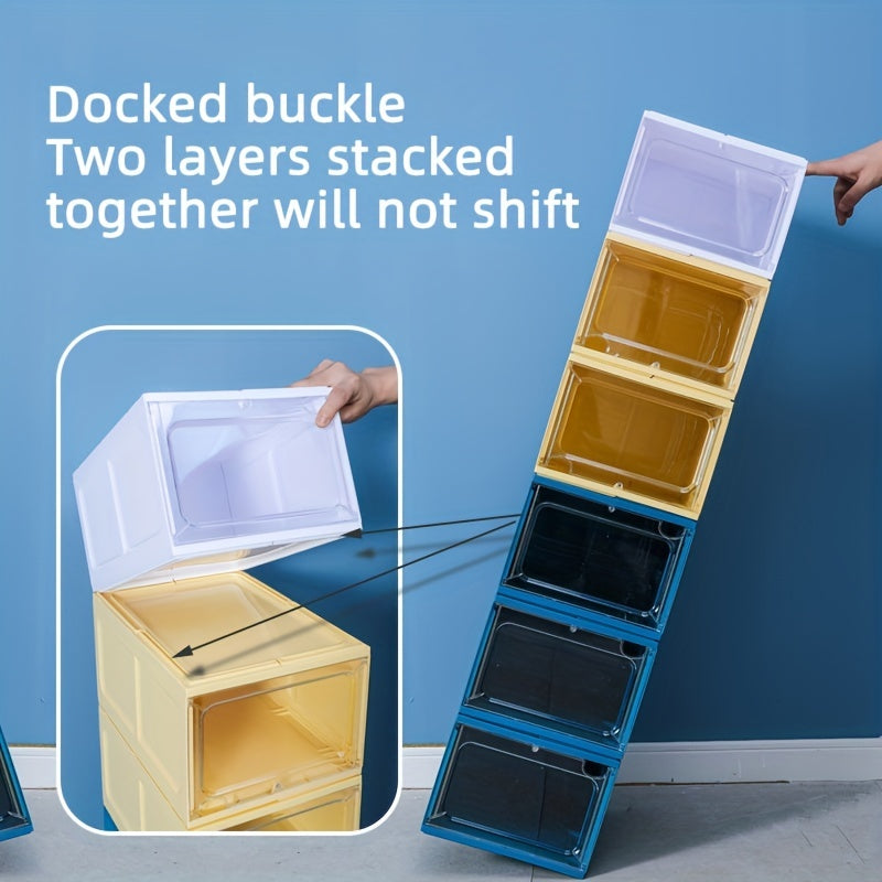 Durable Plastic Shoe Organizer with Magnetic Door - Stackable Shoe Box