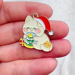 8pcs Christmas Cat Snowman Enamel Pendant for DIY Jewelry Making