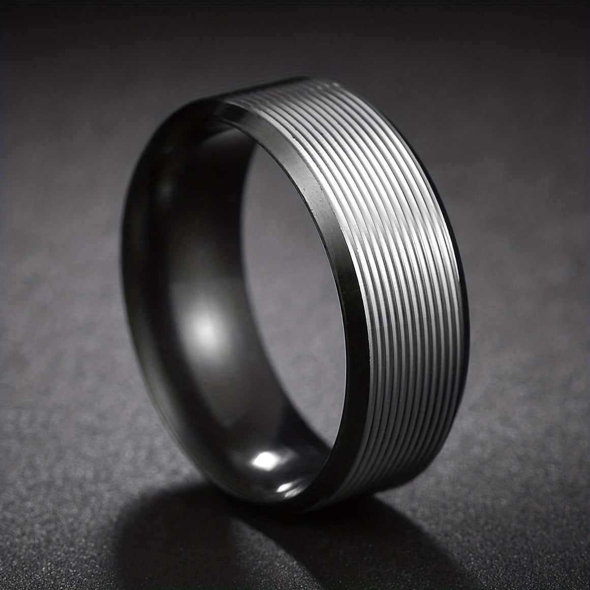 Engraved Grooves Stainless Steel Brushed Ring