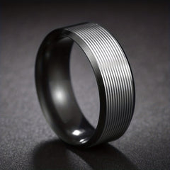 Engraved Grooves Stainless Steel Brushed Ring