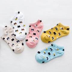 10 Pairs Cartoon Cat Print Socks Low Cut Ankle Socks Women's Stockings