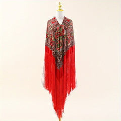 National Style Printed Shawl Long Fringed Retro Shawl Wrap