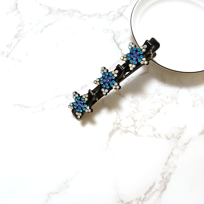 Crystal Stone Braided Hair Clips Double Bangs Hairpins