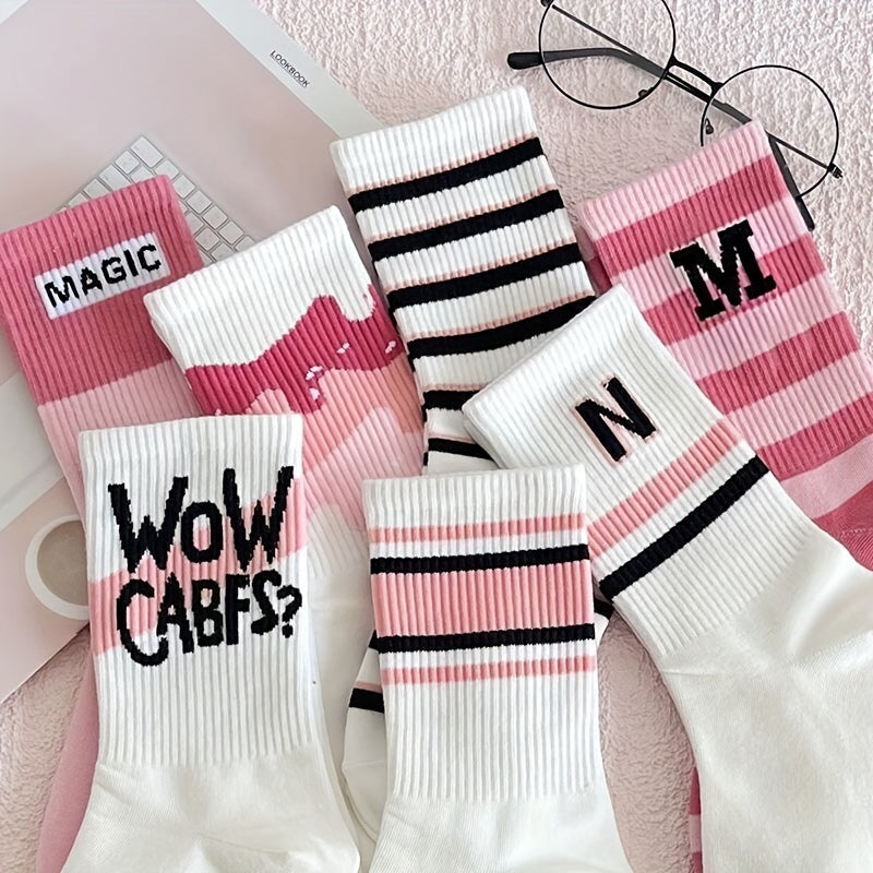 Letter Striped Socks Breathable All Match Women's Stockings