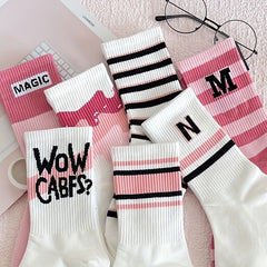 Letter Striped Socks Breathable All Match Women's Stockings