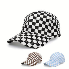 Men's Checkerboard Baseball Cap Soft Top Summer Sun Hat