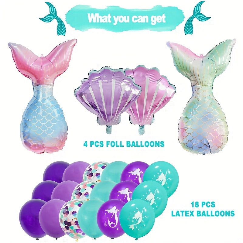22pcs Mermaid Tail Balloon Theme Party Birthday Decorations