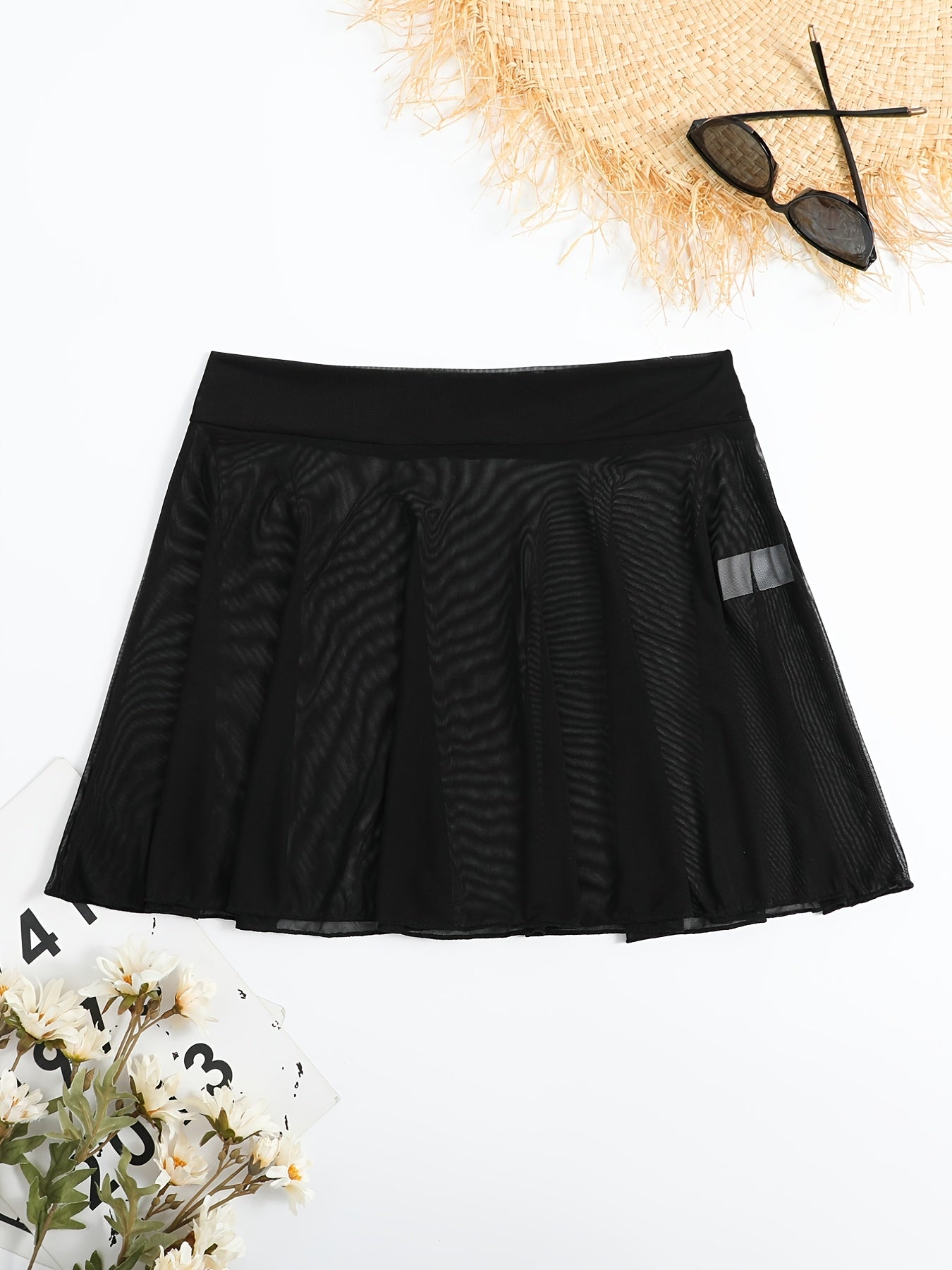 High Stretch Mesh Cover Up Skirt Solid Semi Sheer Beachwear Women's S