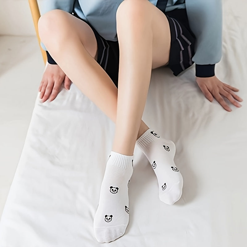 5 Pairs Cartoon Panda Print Socks Comfy & Crew Socks Women's Stockings