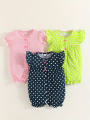 Striped Polka Dot Open Front 3pcs Set Baby Girls Bodysuits