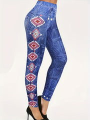  Denim & Print High Rise Slim Fit Leggings