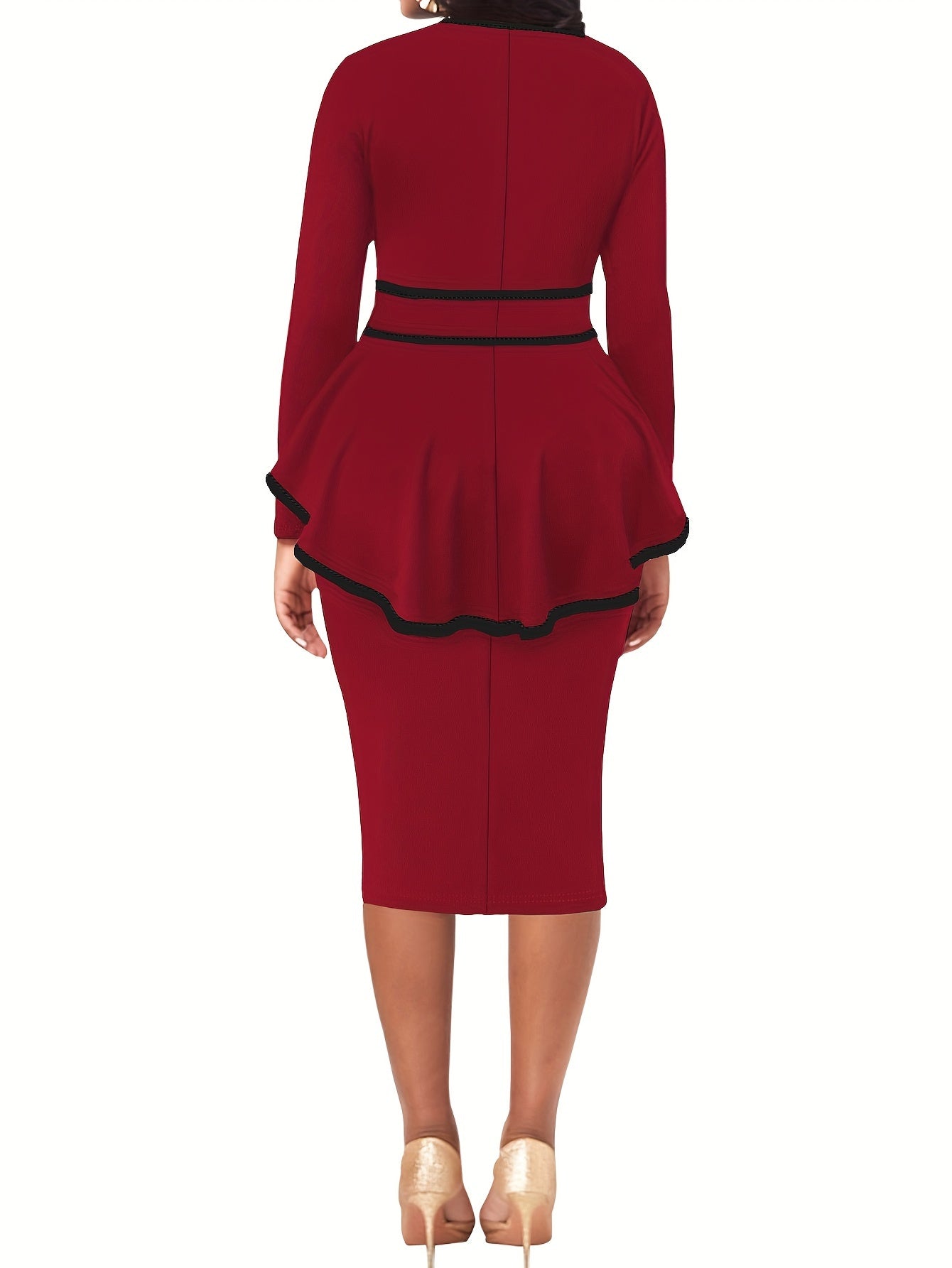  Colorblock Long Sleeve Round Neck Dress