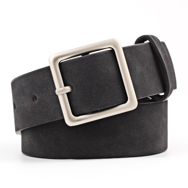 Square Metal Pin Buckle Women Leather Belt for Jeans