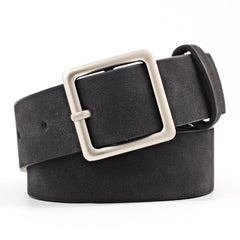 Square Metal Pin Buckle Women Leather Belt for Jeans