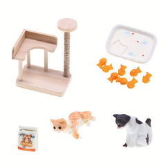 Wooden Cat Climbing Frame Dollhouse Model Ornament Small Fish DIY Accessories
