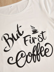 Letter Print Pajamas Set Short Sleeve Crew Neck Top & Shorts & Plaid Pants