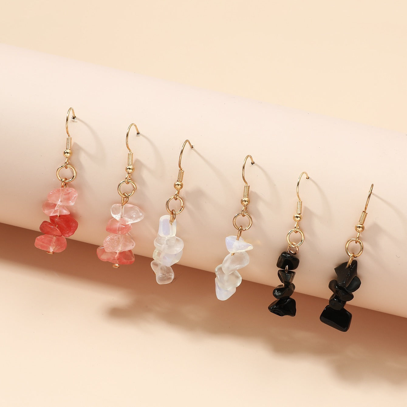 3 Pairs Natural Stone Charm Earrings Set