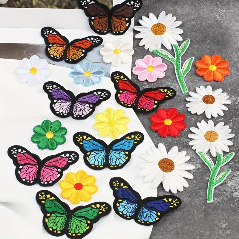 Flowers & Butterfly Embroidery Iron on Patches for Kids Men Women