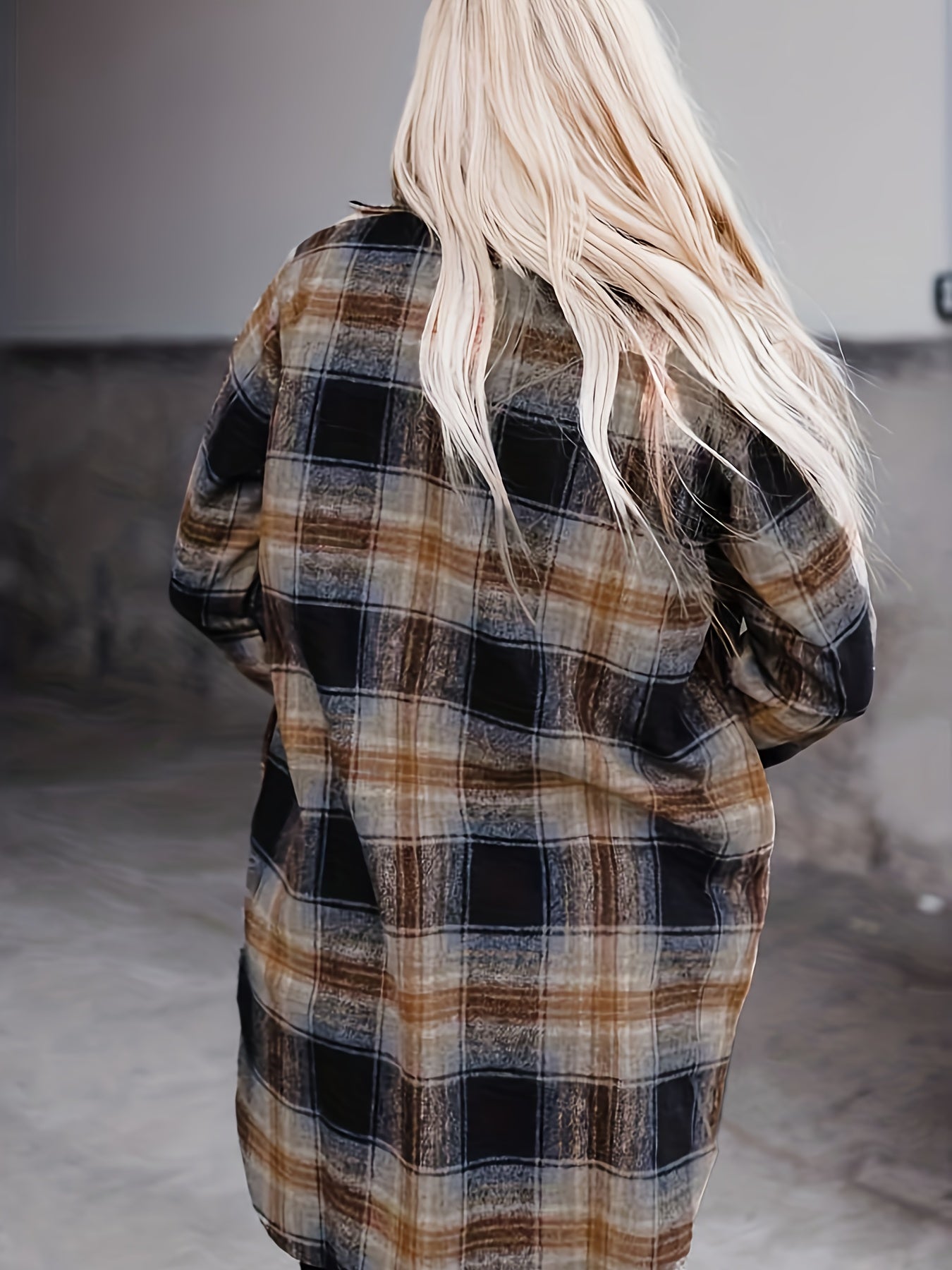  Plaid Print Long Sleeve Button Up Blouse