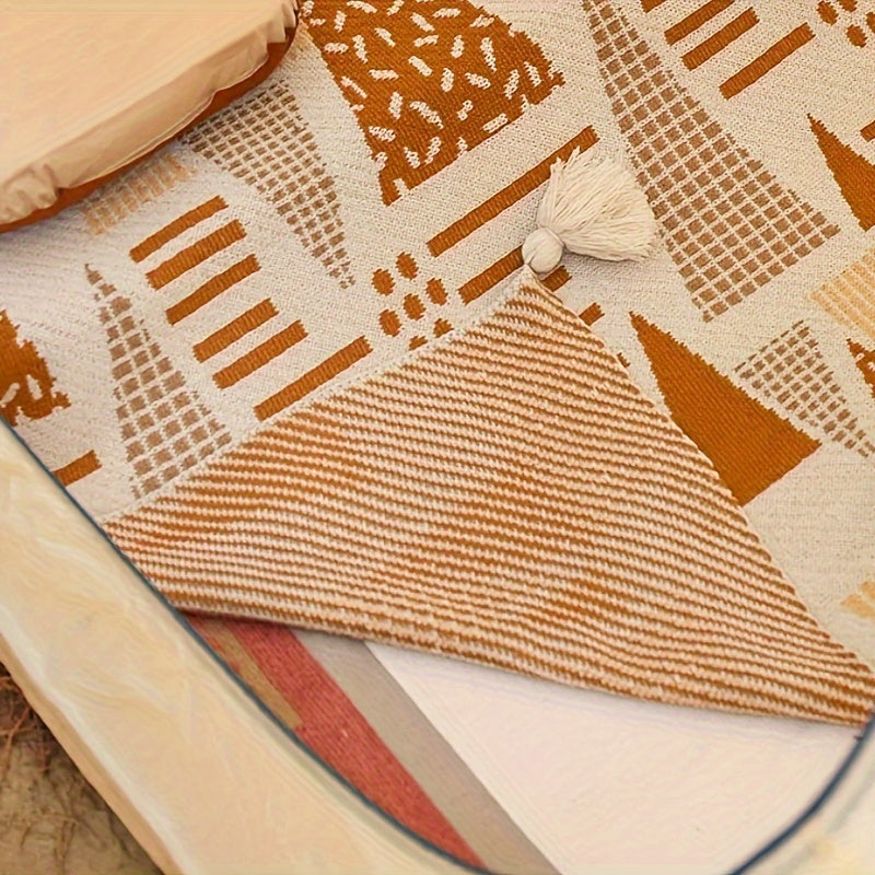Boho Tassel Linen Blanket Vintage Stylish Plaid Sofa Mat for Home Outdoor