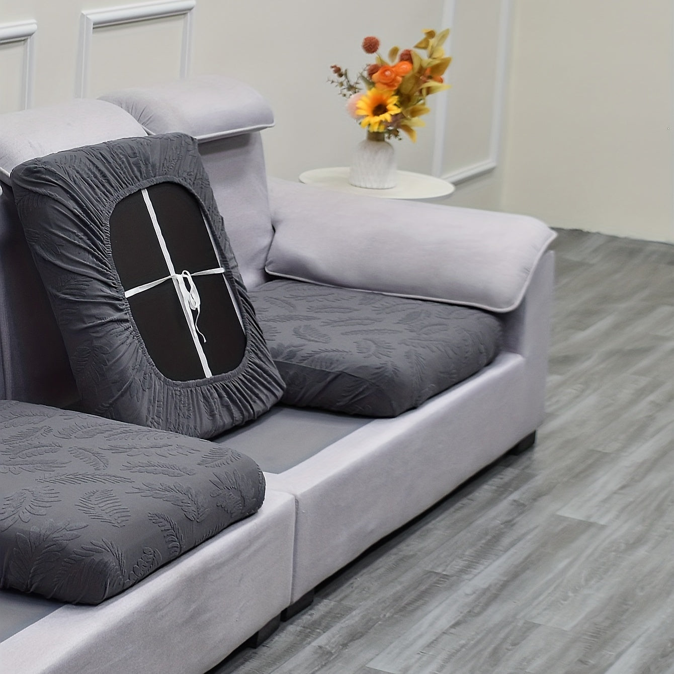 Waterproof Jacquard Leaf Pattern Sofa Slipcover with Cushion Cover