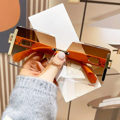 Square Rimless Sunglasses Y2K Summer Glasses