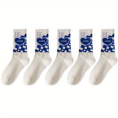 5 Pairs Heart & Floral Print Tube Socks Women's Stockings