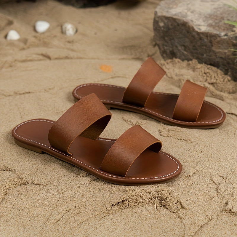 Women's Double Strap Slide Sandals Lightweight Flat Summer Shoes