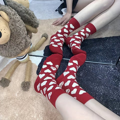 4 Pairs Heart Print Socks For Women Mid Tube Stockings Hosiery