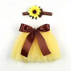 2pcs Newborn Baby Sunflower Tutu Bow Skirt Toddler Baby Girls Costume