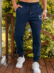 Men's Smiling Face Graphic Drawstring Sweatpants for Exercise