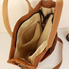 Corduroy Totes Bag For Women Solid Crossbody Bag Pocket Front Handbag For Travel