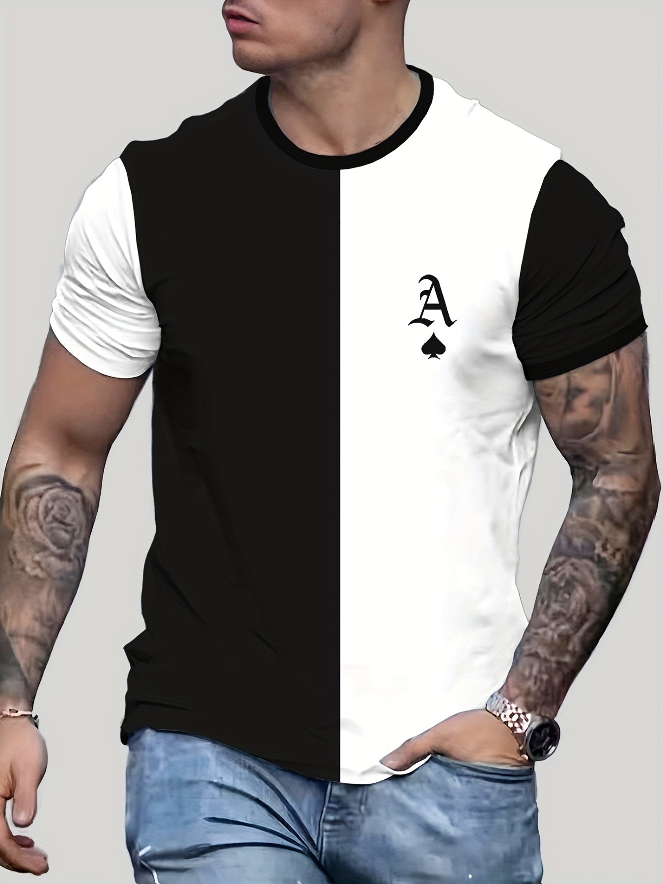 Spade A Pattern Men's Block T shirt For Summer