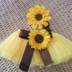 Newborn Baby Sunflower Tutu Bow Skirt Toddler Girls Headdress Flower Photog