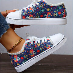 Women's Skull Pattern Canvas Flats Halloween Sneakers