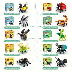 20pcs Insect & Marine Animal Blocks: Spiders, Scorpions, Mantises, Bees