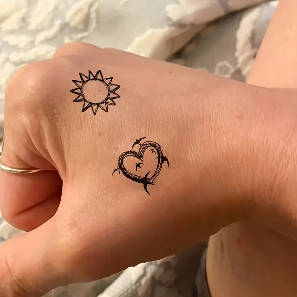 32 Sheet Temporary Tattoo Set Mix Hearts Butterflies Moons Planets
