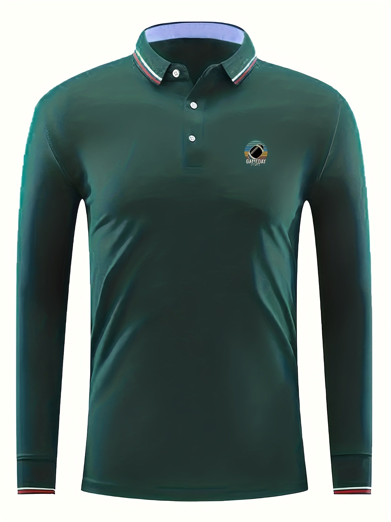 Men's Football Print Casual Long Sleeve Polo Shirt