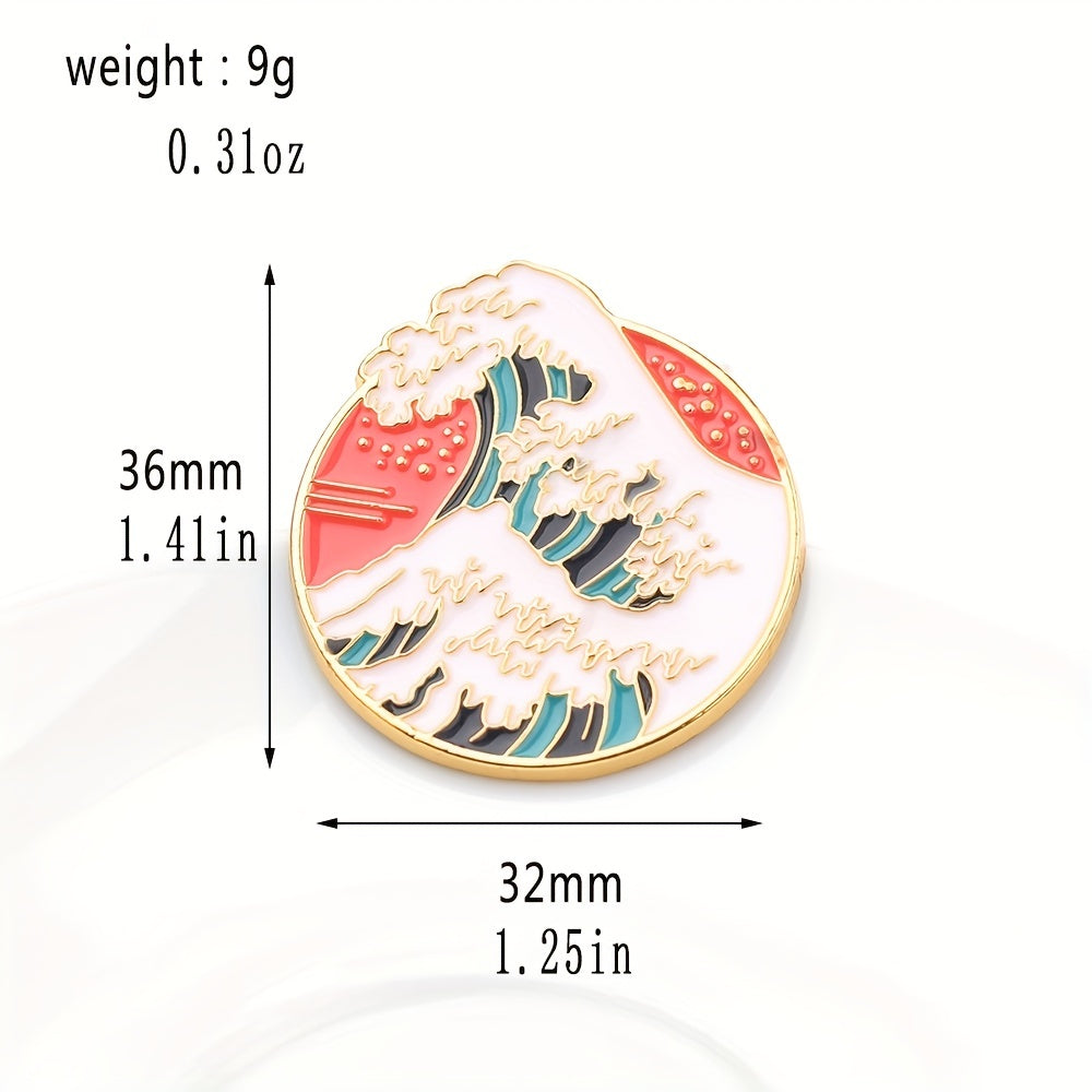 Trendy Cartoon Mountain & Sea Circular Pin for Girls