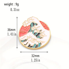 Trendy Cartoon Mountain & Sea Circular Pin for Girls