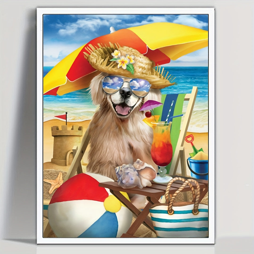 Beach Dog Pattern Canvas Painting Poster for Home Wall Decoration