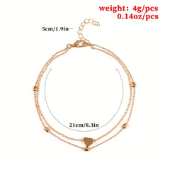 Double Layer Anklet Heart Charm for Men Unisex