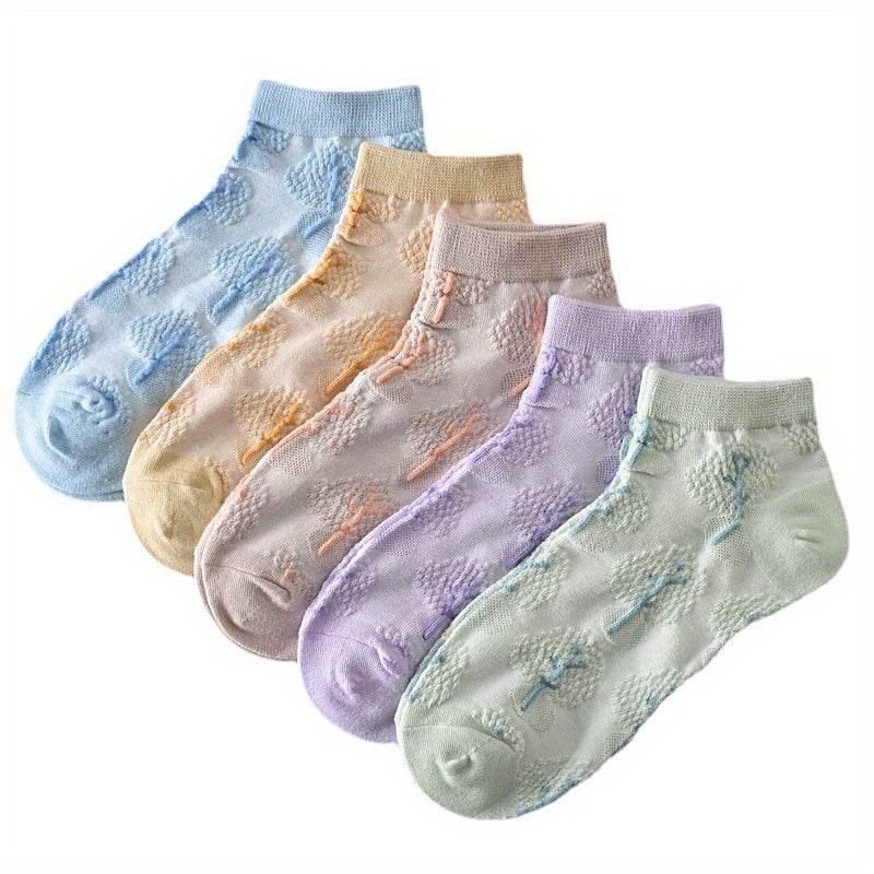 5 Pairs 3D Floral Textured Socks for Women