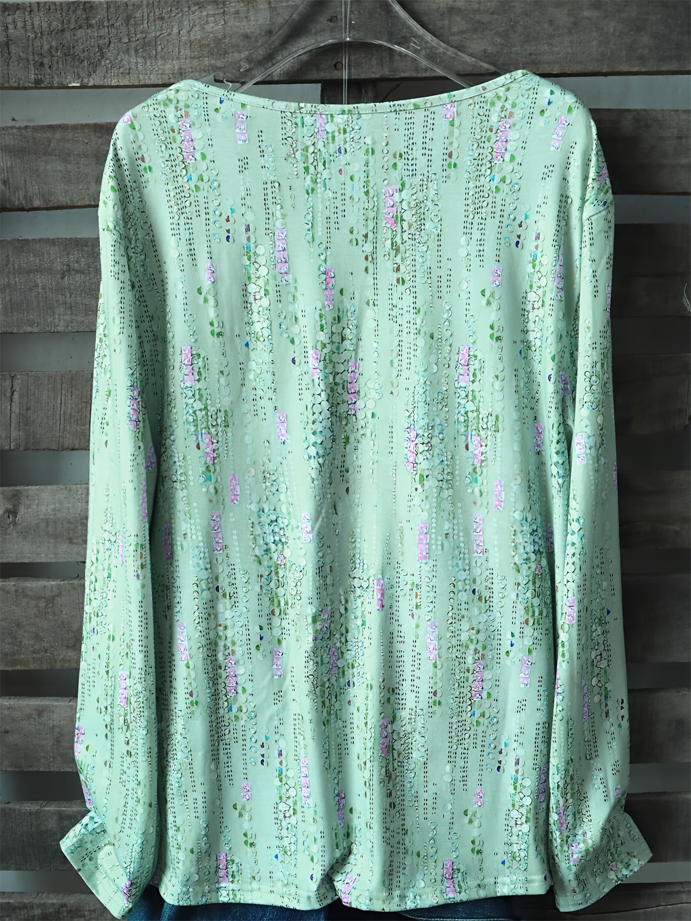  Casual Top Women's Plus Floral Print Notched Neck Loose Fit Top