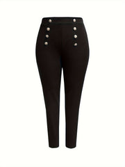  Solid Elastic Button Leggings